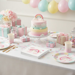 Serviette En Papier Joyeux Anniversaire arc-en-ciel rose 