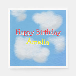 Serviette En Papier Joyeux anniversaire aux nuages mignons et duveteux