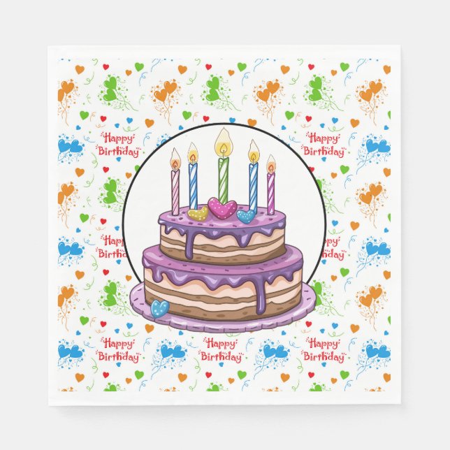 Serviette En Papier Joyeux Anniversaire Avec Cerise En Haut (Devant)