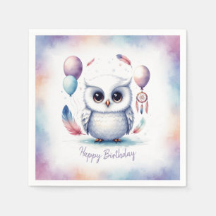 Serviette En Papier Joyeux Anniversaire Ballons Chouette Bébé Aquarell