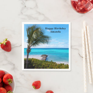 Serviette En Papier Joyeux Anniversaire Belle Plage Tropicale Arbre Pa