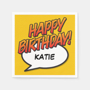 Serviette En Papier Joyeux Anniversaire Bulle de Texte Fun Retro Bande