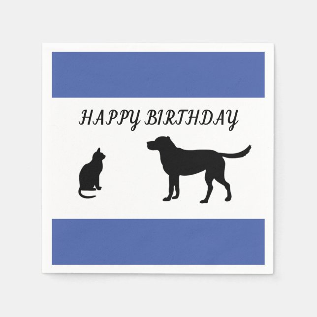 Serviette En Papier Joyeux anniversaire chat et serviettes de chien (Devant)
