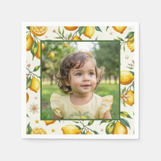 Serviette En Papier Joyeux Anniversaire Citron Clair Photo Jaune Fête