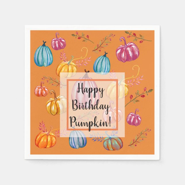 Serviette En Papier Joyeux Anniversaire Citrouille Automne Art Papier  (Devant)
