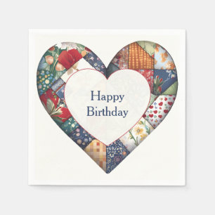 Serviette En Papier Joyeux Anniversaire Coeur doré