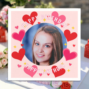 Serviette En Papier Joyeux Anniversaire Cœurs de Photos Personnalisés