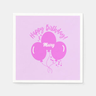 Serviette En Papier Joyeux Anniversaire Custom Hot Pink Ballons