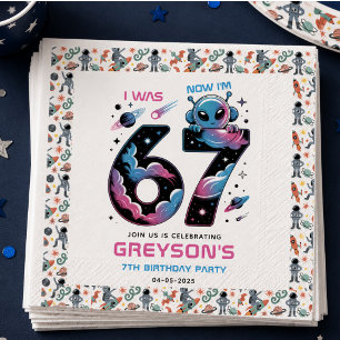 Serviette En Papier Joyeux Anniversaire Cute Space 7 ans Six et Sept