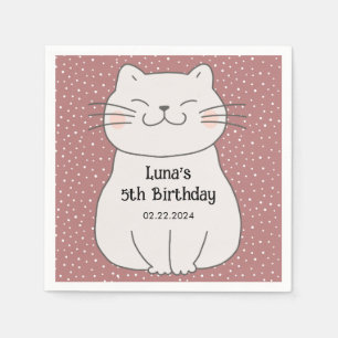 Serviette En Papier Joyeux Anniversaire de Chat Mignon et Moderne