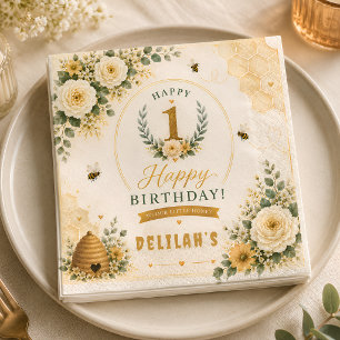 Serviette En Papier Joyeux Anniversaire de la Douce Abeille à Miel