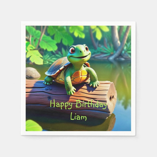 Serviette En Papier Joyeux anniversaire de la tortue (Devant)