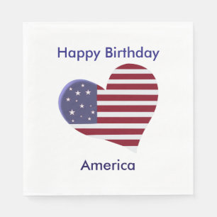Serviette En Papier Joyeux anniversaire de l'Amérique, blanc rouge et 