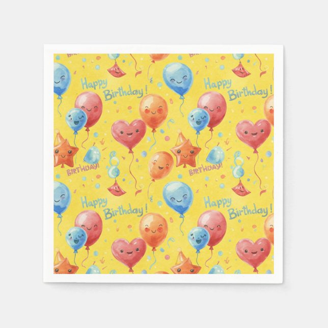 Serviette En Papier Joyeux anniversaire des ballons, par Natasha Us (Devant)