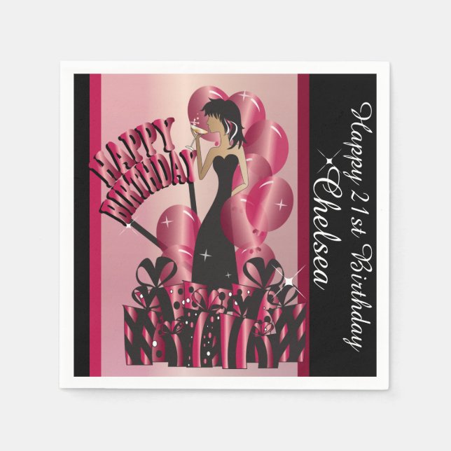 Serviette En Papier Joyeux anniversaire Diva Girl | Nom do-it-yourself (Devant)