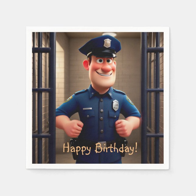 Serviette En Papier Joyeux anniversaire du policier (Devant)