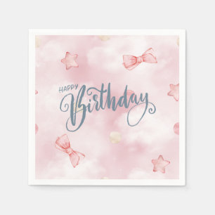 Serviette En Papier Joyeux Anniversaire Élégant Pastel Rose Cute