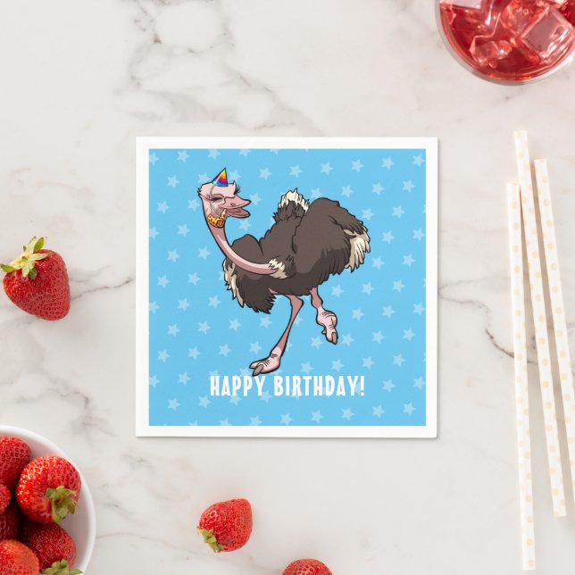 Serviette En Papier Joyeux Anniversaire Fête Ostrich Dancing Cartoon (En situation)