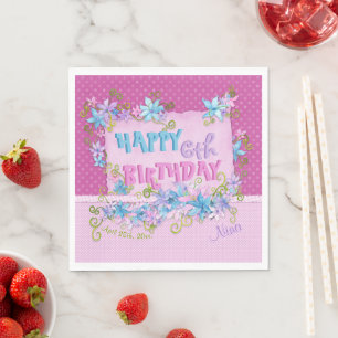 Serviette En Papier Joyeux Anniversaire Floral Rose Violet Points
