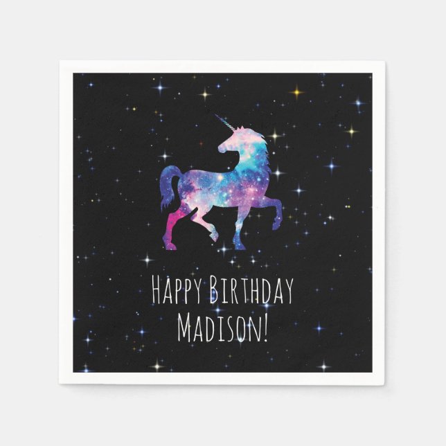 Serviette En Papier Joyeux anniversaire Galaxy Unicorn (Devant)