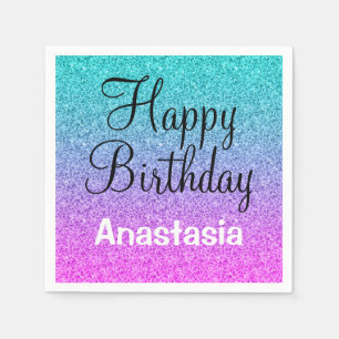 Serviette En Papier Joyeux Anniversaire Glamour Ombré Rose Bleu Violet