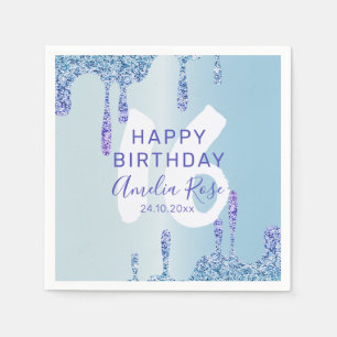 Serviette En Papier Joyeux Anniversaire Glitter Bleu Glacé 