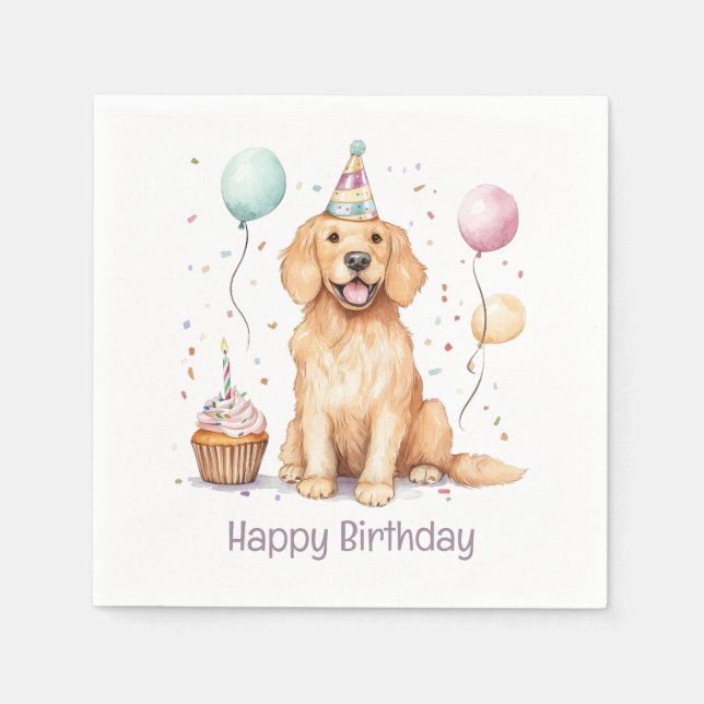 Serviette En Papier Joyeux Anniversaire Golden Retriever Chien (Devant)