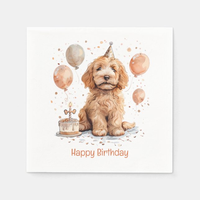 Serviette En Papier Joyeux Anniversaire Goldendoodle Chien Birthday Ca (Devant)