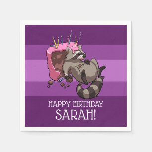 Serviette En Papier Joyeux anniversaire Greedy Raccoon Cake Cartoon