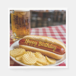 Serviette En Papier Joyeux Anniversaire Hot Dog et Bière