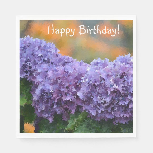 Serviette En Papier Joyeux Anniversaire Impressionniste Purple Hydrang (Devant)