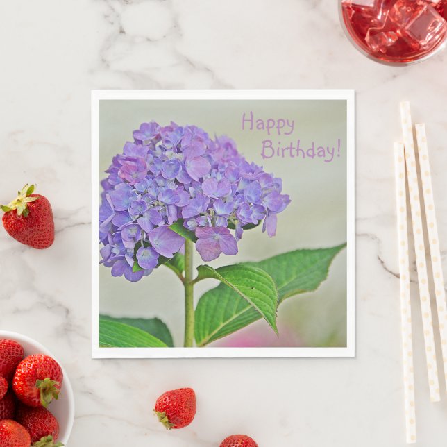 Serviette En Papier Joyeux Anniversaire Lavande Hydrangea (En situation)