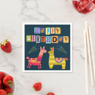 Serviette En Papier Joyeux anniversaire Lettres de papier Llama Rétro
