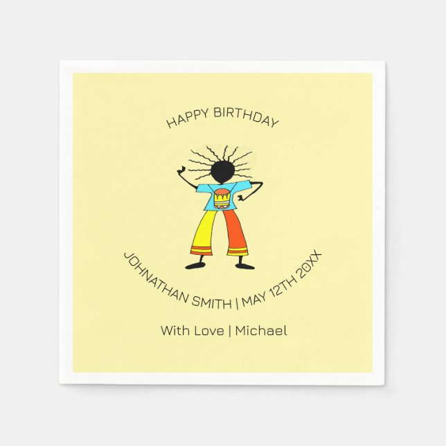 Serviette En Papier Joyeux anniversaire, maître d'art africain batteur (Devant)