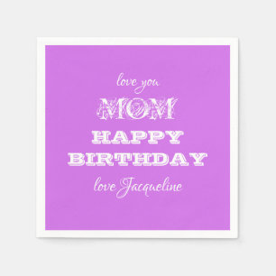 Serviette En Papier Joyeux Anniversaire Maman Chic Script Nom Élégant 