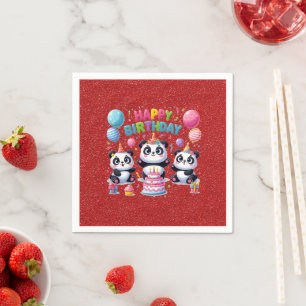 Serviette En Papier Joyeux Anniversaire, Mes Trois Pandas,