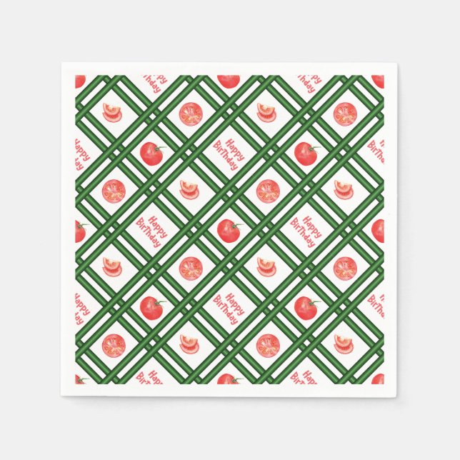Serviette En Papier Joyeux anniversaire - Motif de tomates fraîches (Devant)