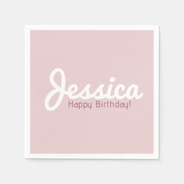 Serviette En Papier Joyeux anniversaire, Nom personnalisable | Or Rose (Devant)