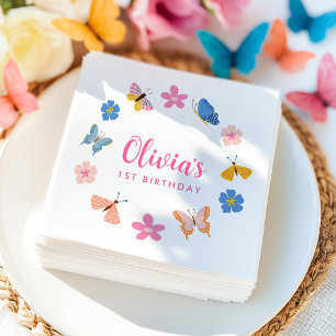 Serviette En Papier Joyeux Anniversaire Papillons Colorés