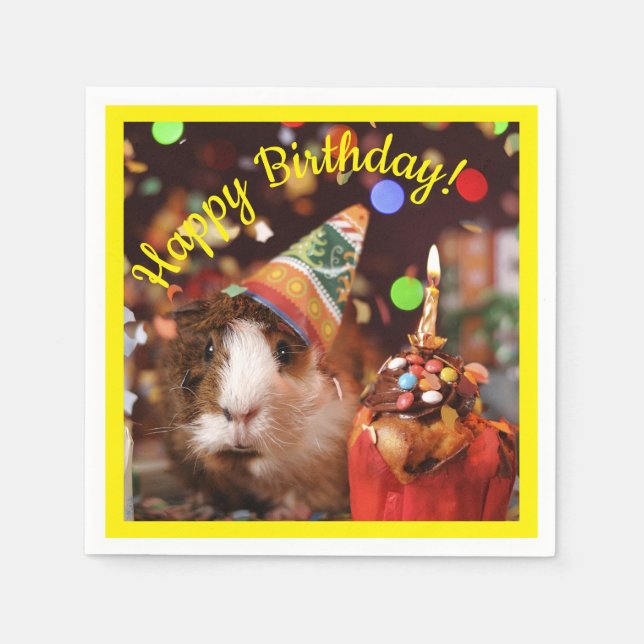 Serviette En Papier Joyeux Anniversaire - Parti Animal Guinée Pig Papi (Devant)