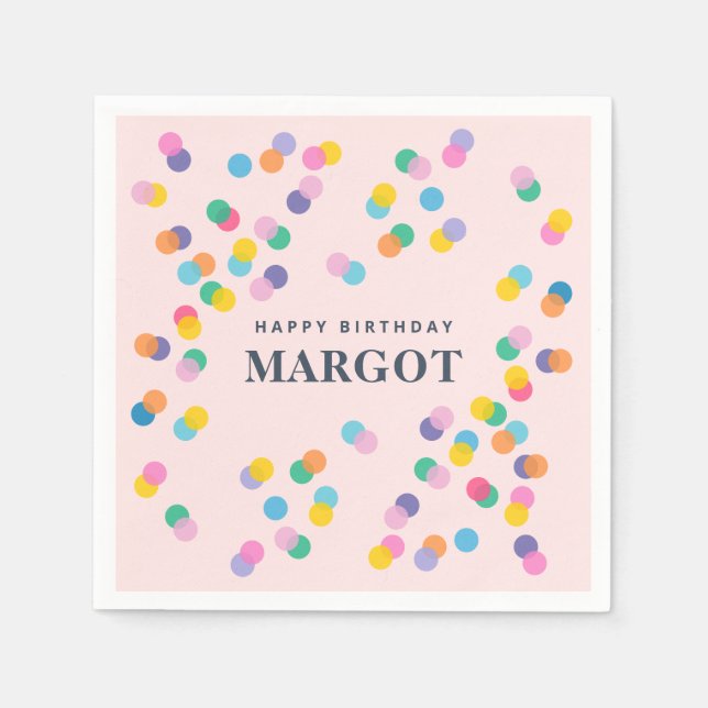 Serviette En Papier Joyeux Anniversaire Personnalisé Nom Confetti Blus (Devant)