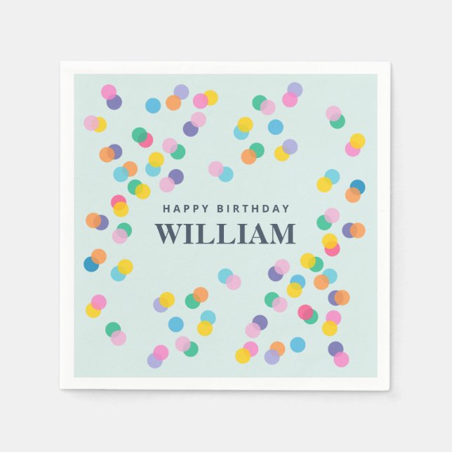 Serviette En Papier Joyeux Anniversaire Personnalisé Nom Confetti Mint (Devant)
