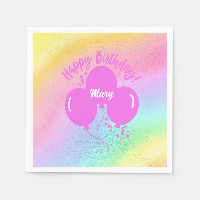 Serviette En Papier Joyeux Anniversaire Personnalisé Rainbow Hot rose  (Devant)