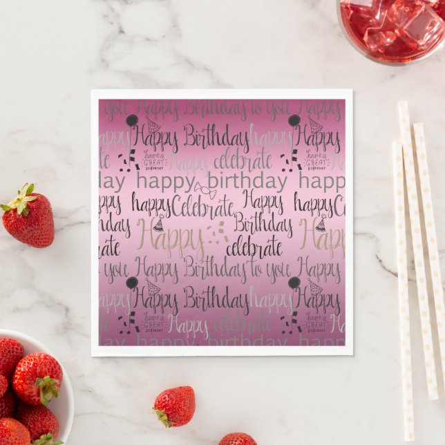 Serviette En Papier Joyeux Anniversaire Pink Ombre (En situation)