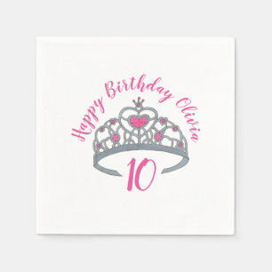 Serviette En Papier Joyeux anniversaire Pink Princess Party Tiara Crow