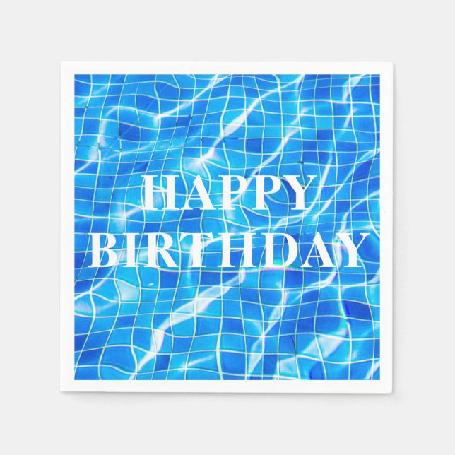 Serviette En Papier Joyeux Anniversaire Piscine Bleue Aquatique (Devant)