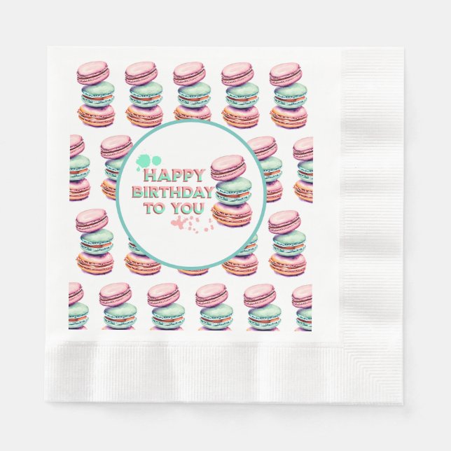 Serviette En Papier Joyeux Anniversaire Pour Vous | Macaron (Devant)