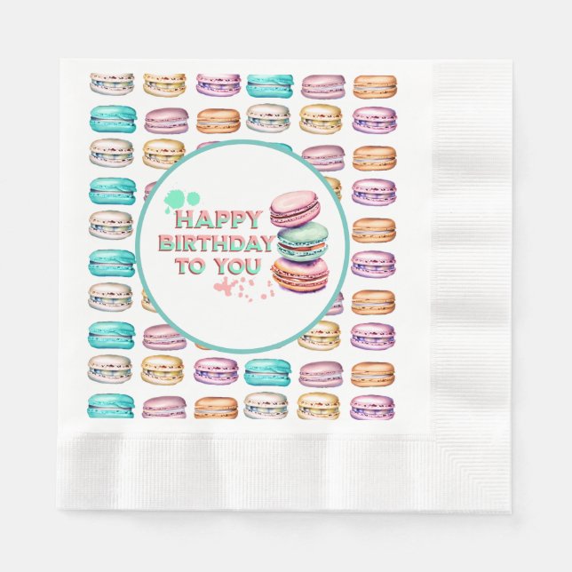 Serviette En Papier Joyeux Anniversaire Pour Vous | Macaron (Devant)
