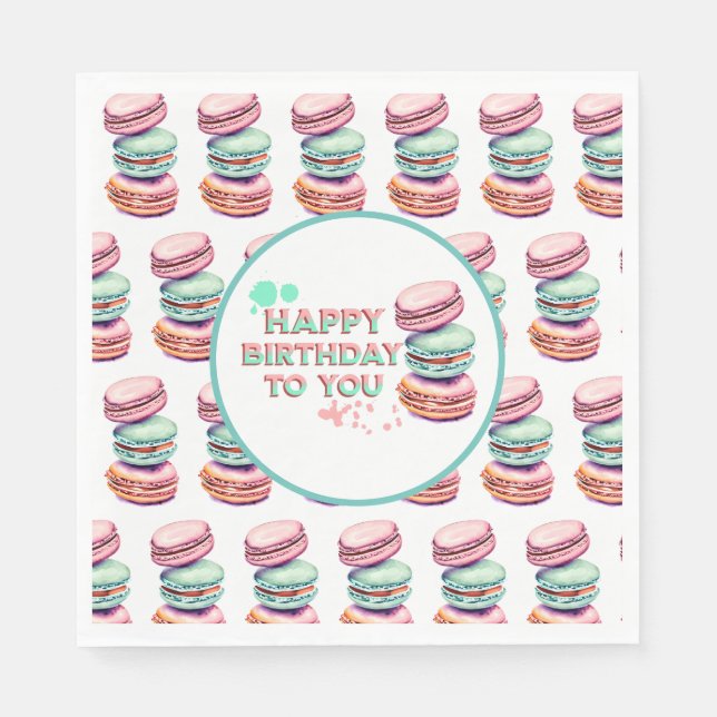 Serviette En Papier Joyeux Anniversaire Pour Vous | Macaron (Devant)