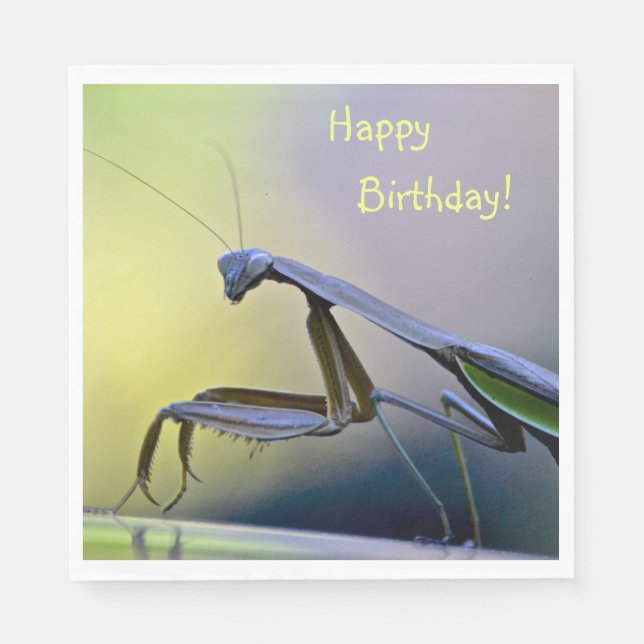 Serviette En Papier Joyeux Anniversaire priant Mantis (Devant)